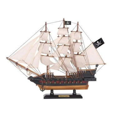 Handcrafted Model Ships Black-Pearl-15-Lim-White-Sails 15 in. Wooden Black Pearl Sails Limited Model Pirate Ship, White