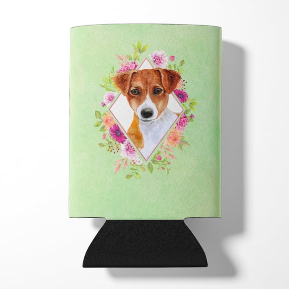 Carolines Treasures CK4316CC Jack Russell Terrier Design2 Green Flowers Can or Bottle Hugger Can Hugger multicolor