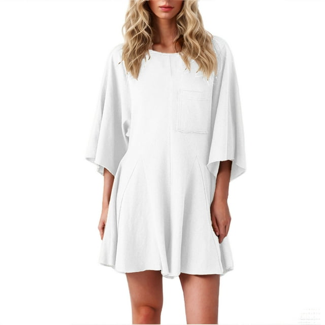 aidice Combinaisons d'Été pour Femmes Manches 3/4 Décontractées Col Rond à Volants Shorts Larges Confortables Combishort