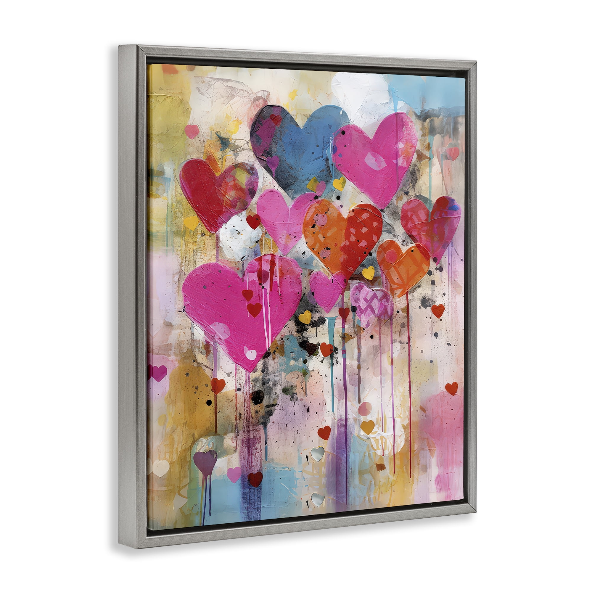 Stupell Industries Whimsical Love Hearts Pattern Abstract Painting Gray Floater Framed Canvas Art Print Wall Art, 25 x 31