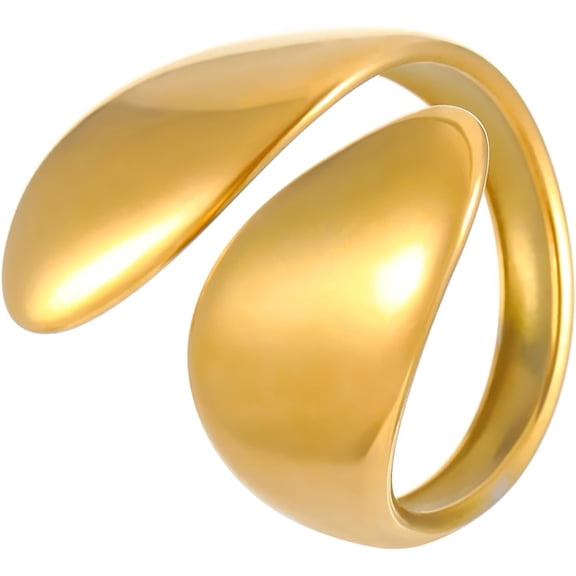1 Pc Chunky Teardrop Rings Promise Rings Trendy Elegant Unique Rings Engagement Ring Jewelry Gifts for Women Birthday Wedding Prom Valentine's Day Elegant Gifts Real 18K Gold Plated