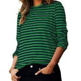 thumbnail image 4 of hoksml Women Sweatshirt Striped Color Block Long Sleeve Crew Neck Sweatshirt Tops Casual Loose Pullover Shirt Top on Clearance, 4 of 6