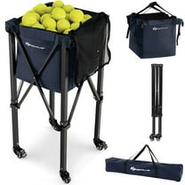 Spaco Lightweight Foldable Tennis Ball Teaching Cart with Wheels and Removable Bag-Blue, Light Aluminum Alloy Trolley for Tennis Balls, Portable Compact Design