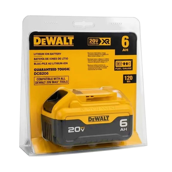 DCB206 20V MAX XR Battery 6 Ah Lithium Ion, Premium High Capacity Long Lasting Cordless Tool Battery Packs (DCB206)