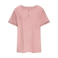thumbnail image 3 of Olyvenn Womens Plus Size Eyelet Tops Summer V Neck Hollow Out Embroidery Short Sleeve Shirts 2025 Casual Loose Basic Blouse Pink XXL, 3 of 4