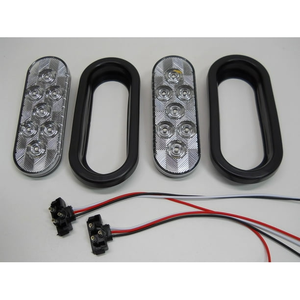 (2) 6" Oval Clear Red 7 LED Trailer Truck Brake Stop Turn Tail Lights