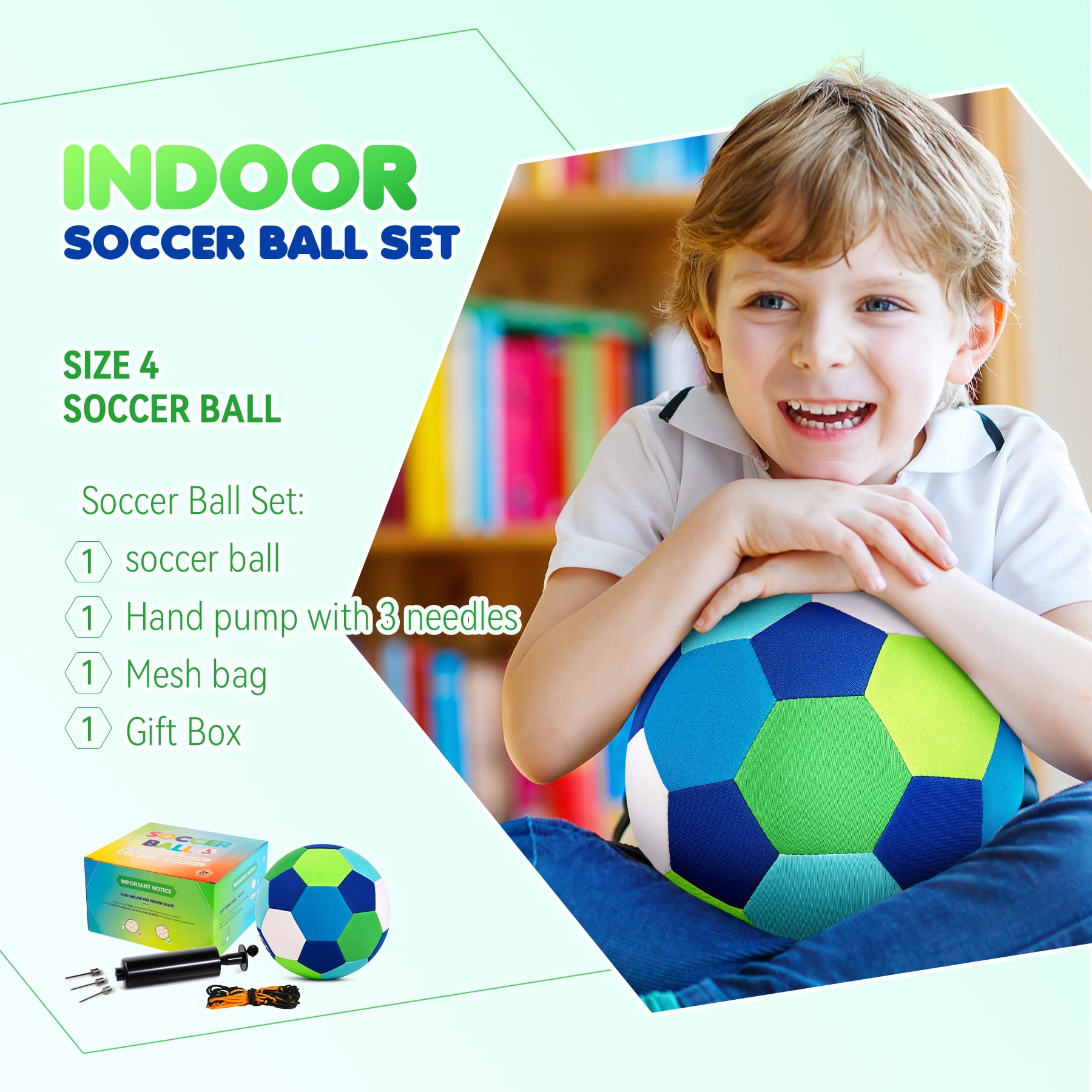 PLAYZAP Indoor Soccer Ball Size 4 – Soft, Safe & Silent Sport Toy Ball for Indoor and Yard Play – Colorful Birthday/Christmas Soccer Gift for Toddlers, Kids, Boys & Girls Ages 3-5, 5-8, 8-12