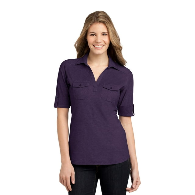 PA Ladies Oxford Pique Double Pocket Polo XS Púrpura/Vestido azul marino Autoridad Portuaria L557