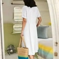 thumbnail image 4 of Zpanxa Women's Summer Cotton Linen Dresses, V-Neck Short Sleeve Solid Button Dress, Hawaiian Casual Beach Dress Sundresses with Pocket, Plus Size Tunic Swing Dress White L, 4 of 7