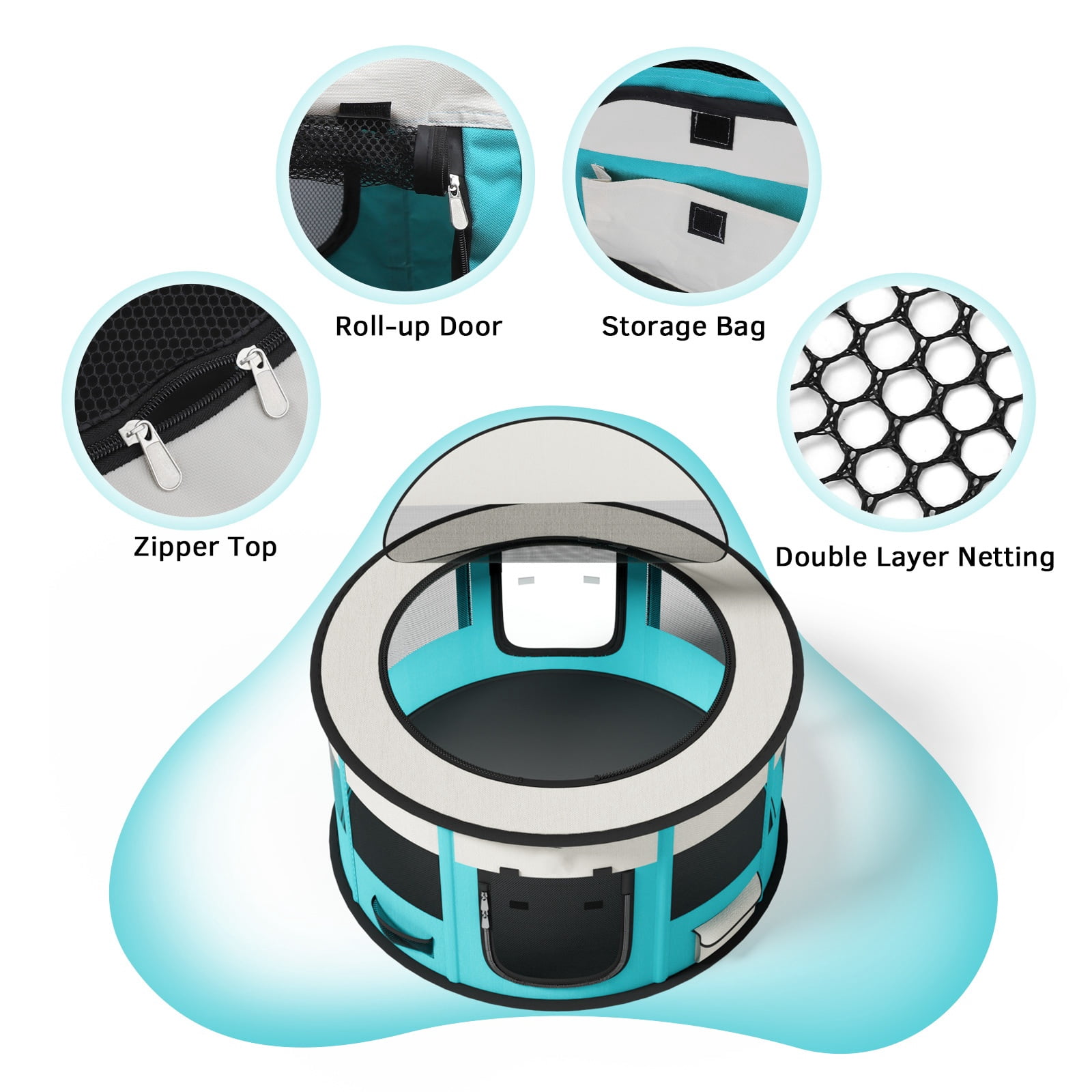 Dog Playpen, Puppy Pet Cat Playpen Indoor for Small Dogs, Dog Tent Crates Cage Indoor/Outdoor, Dog Kennel Playpen with Carrying Case for Dogs/Cats/Rabbits,2 Doors & Zipper Top