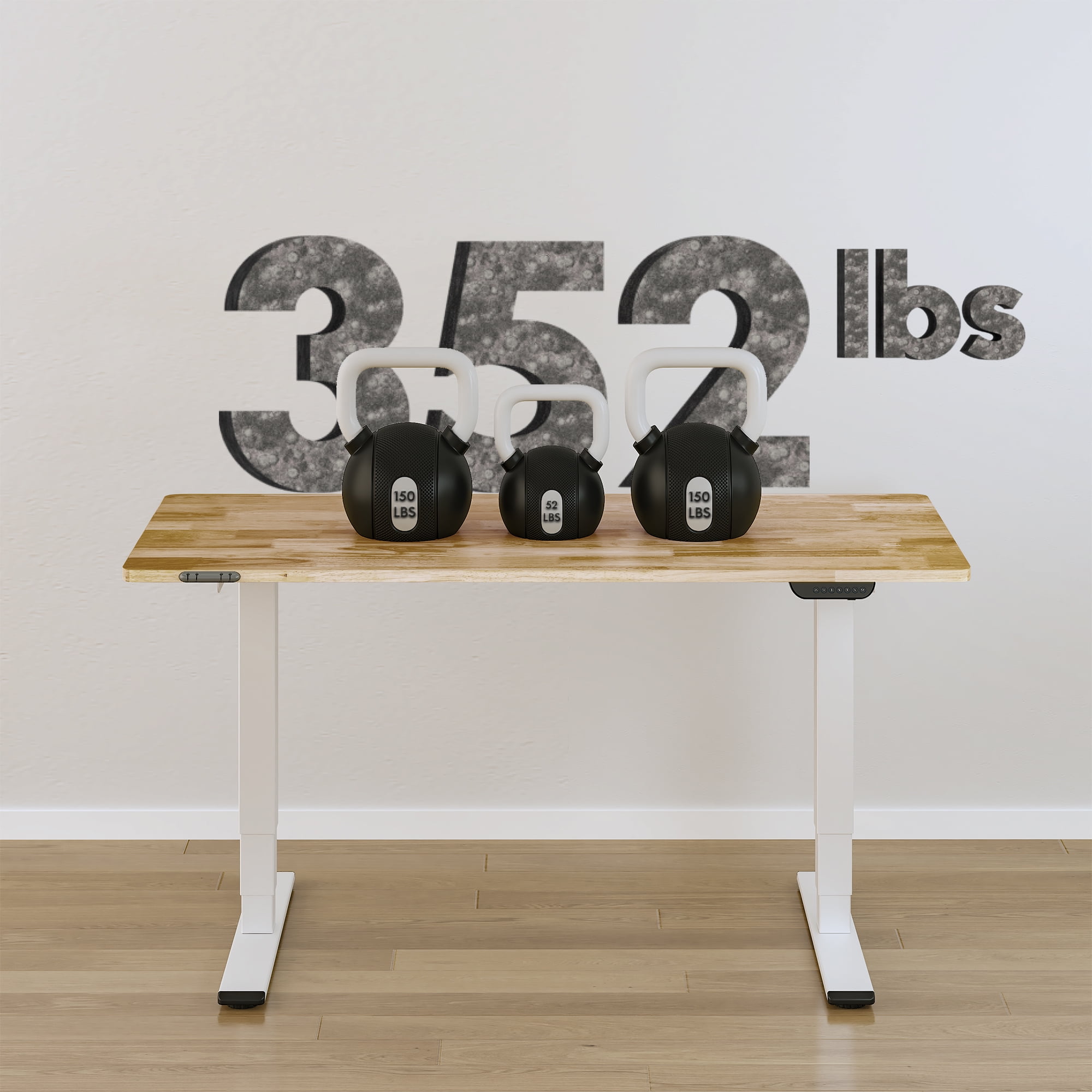 FLEXISPOT E6 55"x24" Dual Motors 3-Stage Standing Desk Solid Wood Home Office Height Adjustable Desk with Wheels, Solid Rubber Wood Desktop and White Frame