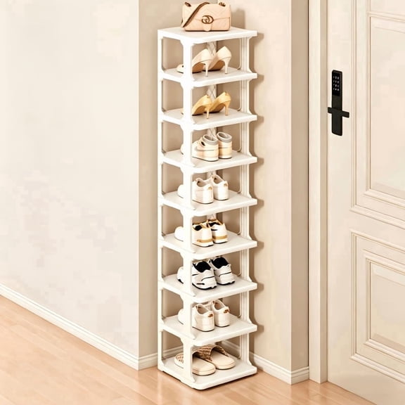 Slim Tall Shoe Rack 8 Layers Free Standing Narrow Shoe Organizer, Compact Shoe Storage for Front Door & Closet