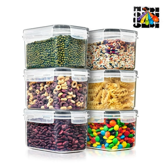 Sorbus 6-Pack Airtight Food Storage Containers (0.8L/27.05 oz) with Locking Lids, Labels & Measuring Spoons Set