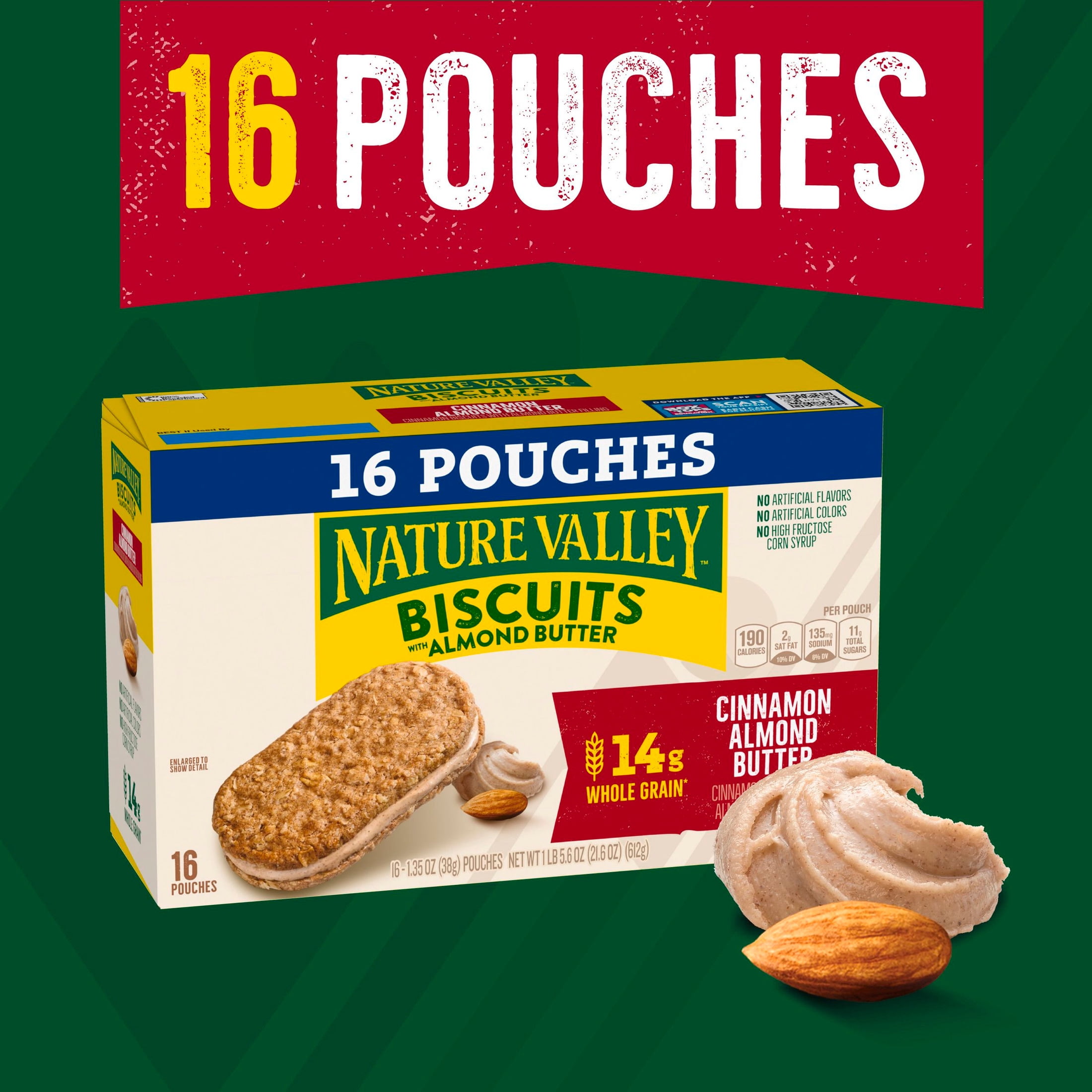 (4 pack) Nature Valley Cinnamon Almond Butter Biscuit Sandwiches Snack Bars (16 Pouches)