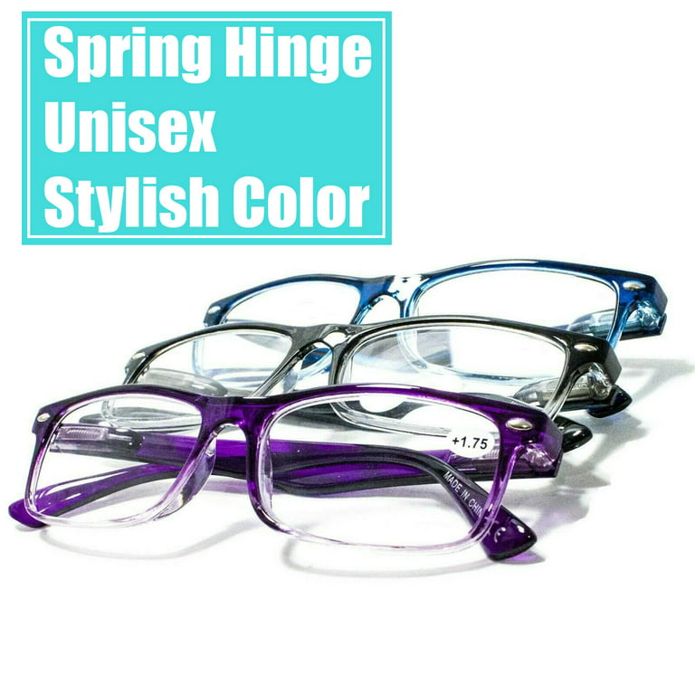 4 Pair Rectangular Spring Hinge Power Reading Reader Glasses For