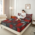 thumbnail image 4 of Castle Fairy Vintage Geometric Checkered Bed Sheets for Teens,Retro Plaid Grid King Sheets, 4 of 7