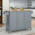 thumbnail image 2 of Blue Kitchen Cart on Wheels with Solid Wood Top, Utility Kitchen Islands with Storage Cabinets and Drawers, Spice Rack, Shelves, Large Workstation Breakfast Bar, Rolling Cart Kitchen Bakers Rack, 2 of 12