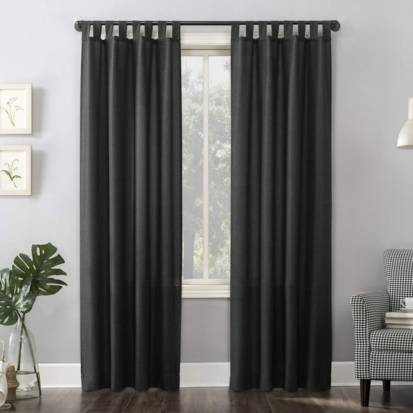 No. 918 Trevor Heathered Texture Semi-Sheer Tab Top Curtain Panel Pair, 40"" x 95"", Coal