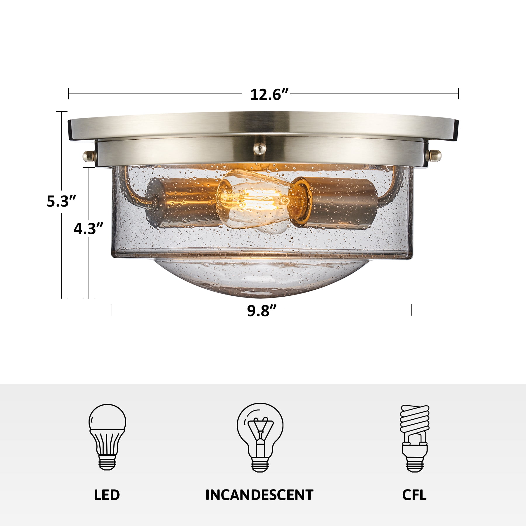 Flush Mount Ceiling Light Fixture with 13" Beaded Glass Drum Shade & Brushed Nickel Finish