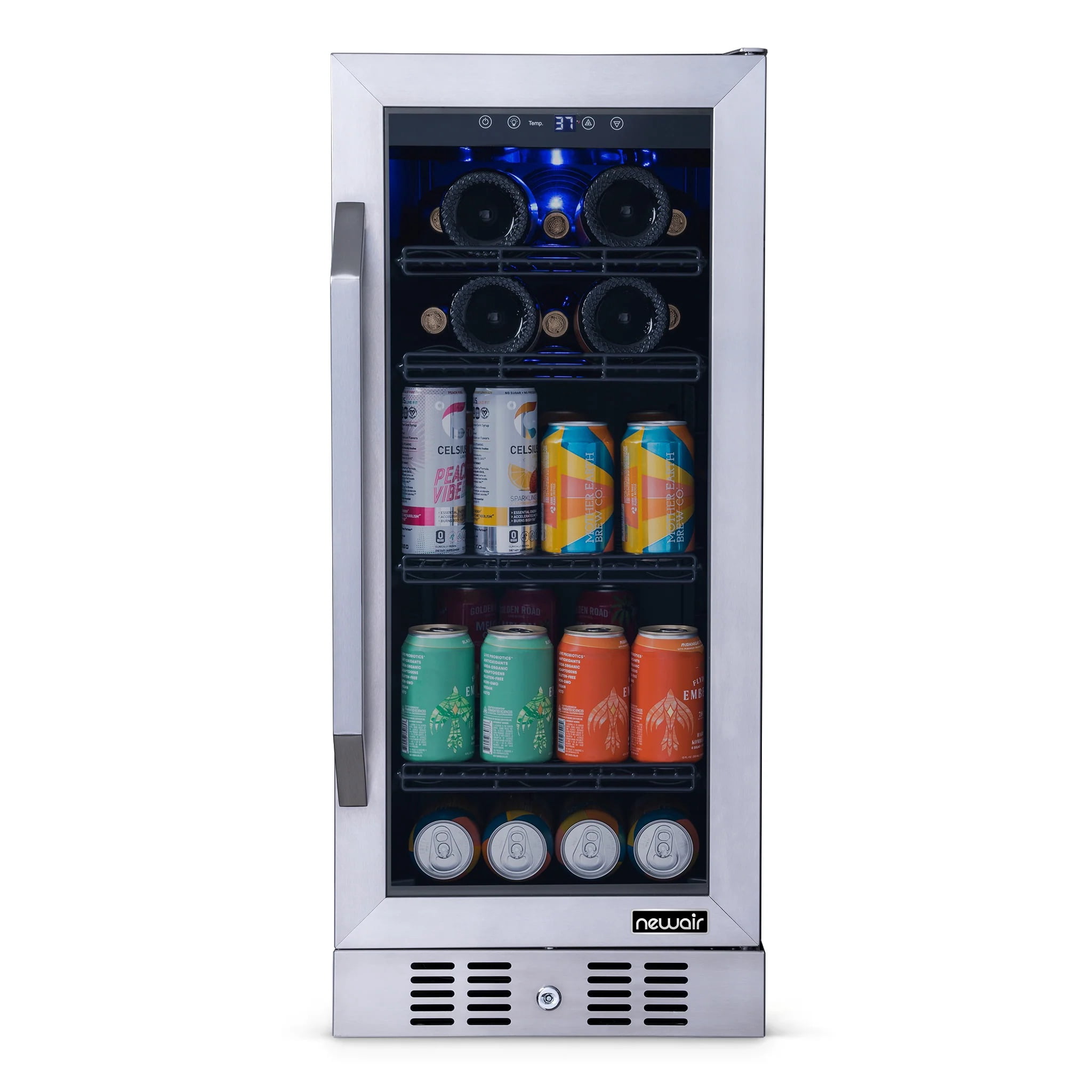 Newair 15" Wine & Beverage Refrigerator, Hold 80 Cans or 33 Bottles, Silver