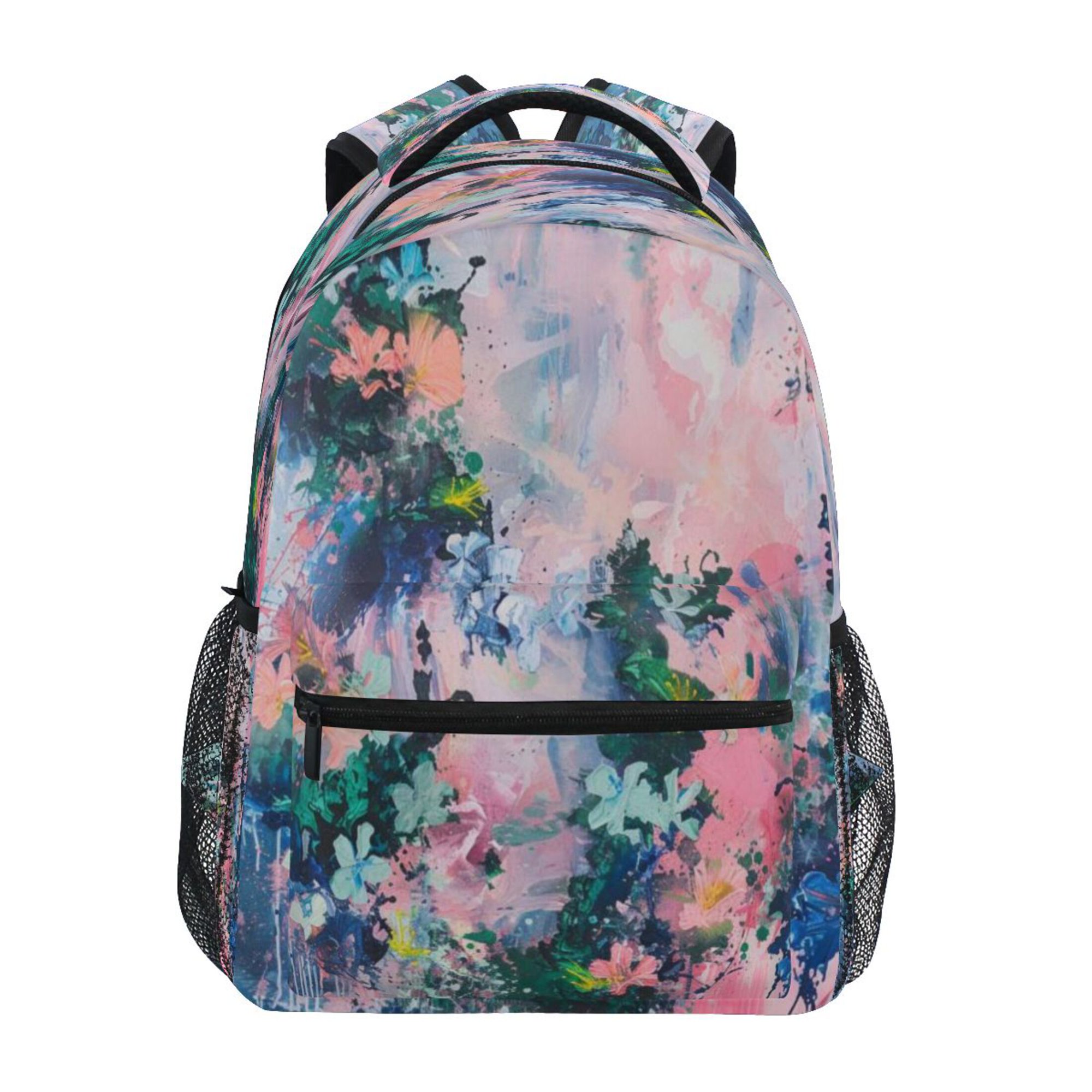 Backpack 16x11.4x6.9 Inches Fashion Backpack Shopping Travel Outing Backpack Pink Flowers and Sunset Glow