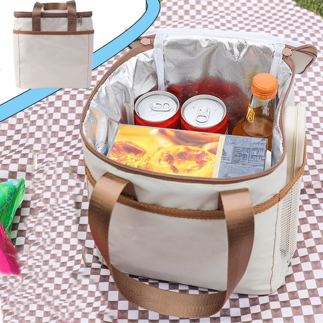 Sac Isotherme de Pique-Nique - Glacière Thermique avec Doublure en Aluminium, Grande Capacité, en Tissu Oxford, Étanche et Imperméable., Beige, JKODE