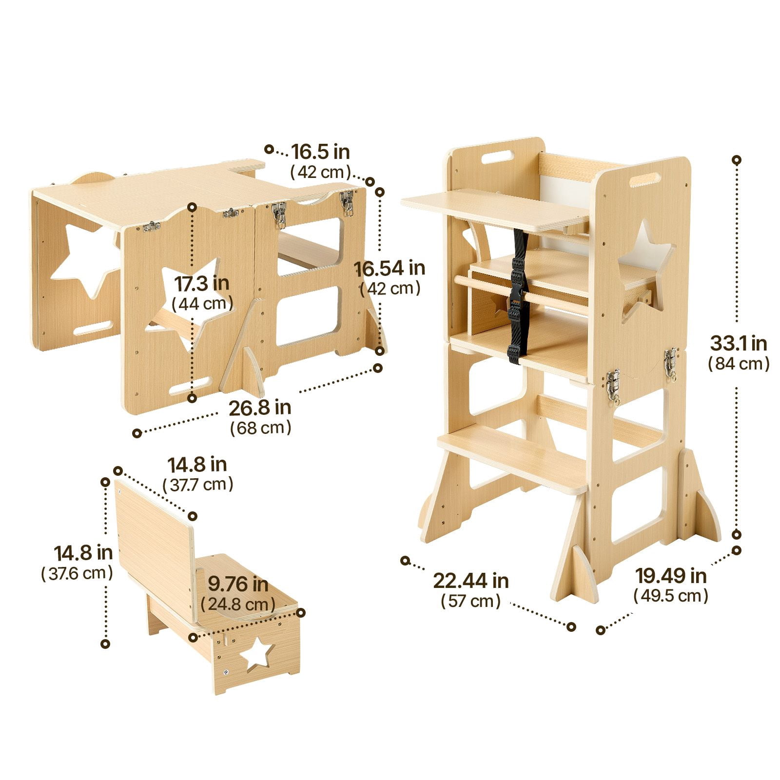 Toddler Tower, Wooden, 6 in 1 Kitchen Step Stool for Kids 1-5, Montessori Weaning Table and Chair Set, Learning Standing Tower with Blackboard & Feeding Tray, for Bathroom and Kitchen Counter