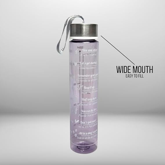 Clear Glass Water Bottle with Stainless Steel Lid and Carry Strap, Transparent 400 ml
