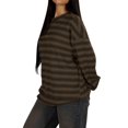 thumbnail image 3 of Women's Striped Sweater Waffle Knit Tops for Women Long Sleeve Shirts Light Weight Fall Tops Brown XXL, 3 of 9