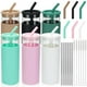 thumbnail image 1 of Paquete de 6 Vasos con Tapas de Silicona y Pajita de Vidrio, Tazas de Vidrio para Café Helado de 16 Oz, Tazas para Batidos, Lindo Vaso Ideal para Agua con Cerveza Al Aire Libre (Incluye 6 Cepillos de Limpieza), 1 of 7