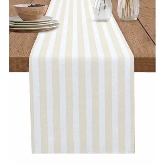 Hokiten Table Runners 72 Inches Long Dress Scarves, Cream Striped Farmhouse Kitchen/Dining Table Runner, Coffee Tablerunners, Modern Farmhouse Cream White Stripes 18x72 Inch