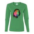 thumbnail image 2 of Lion Paint Art Splatter Abstract Art Animal Lover Womens Graphic Long Sleeve T-Shirt, Kelly, Small, 2 of 3