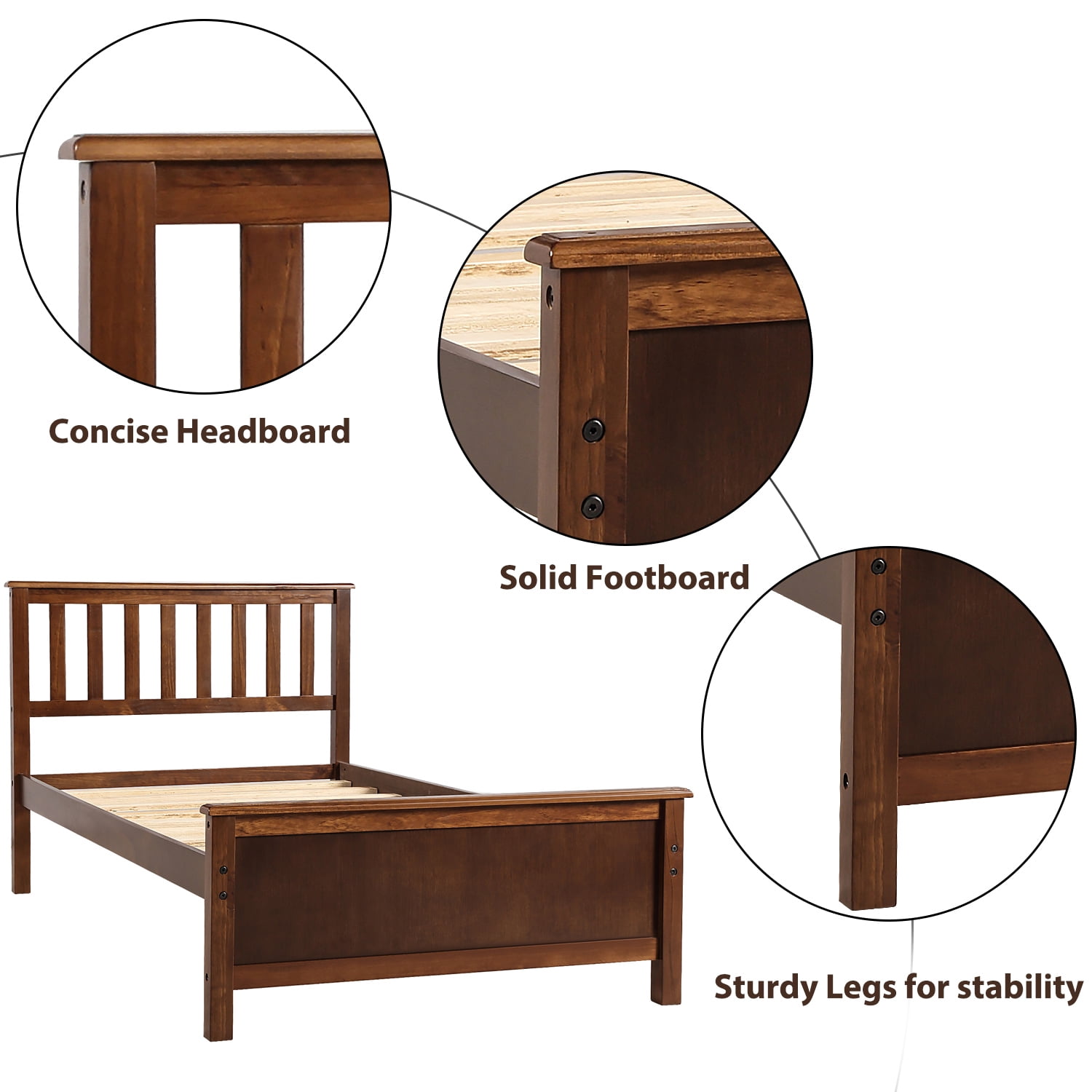 Gewnee Twin Size Wood Platform Bed with Headboard,Footboard and Wood Slat Support for Kids,Walnut