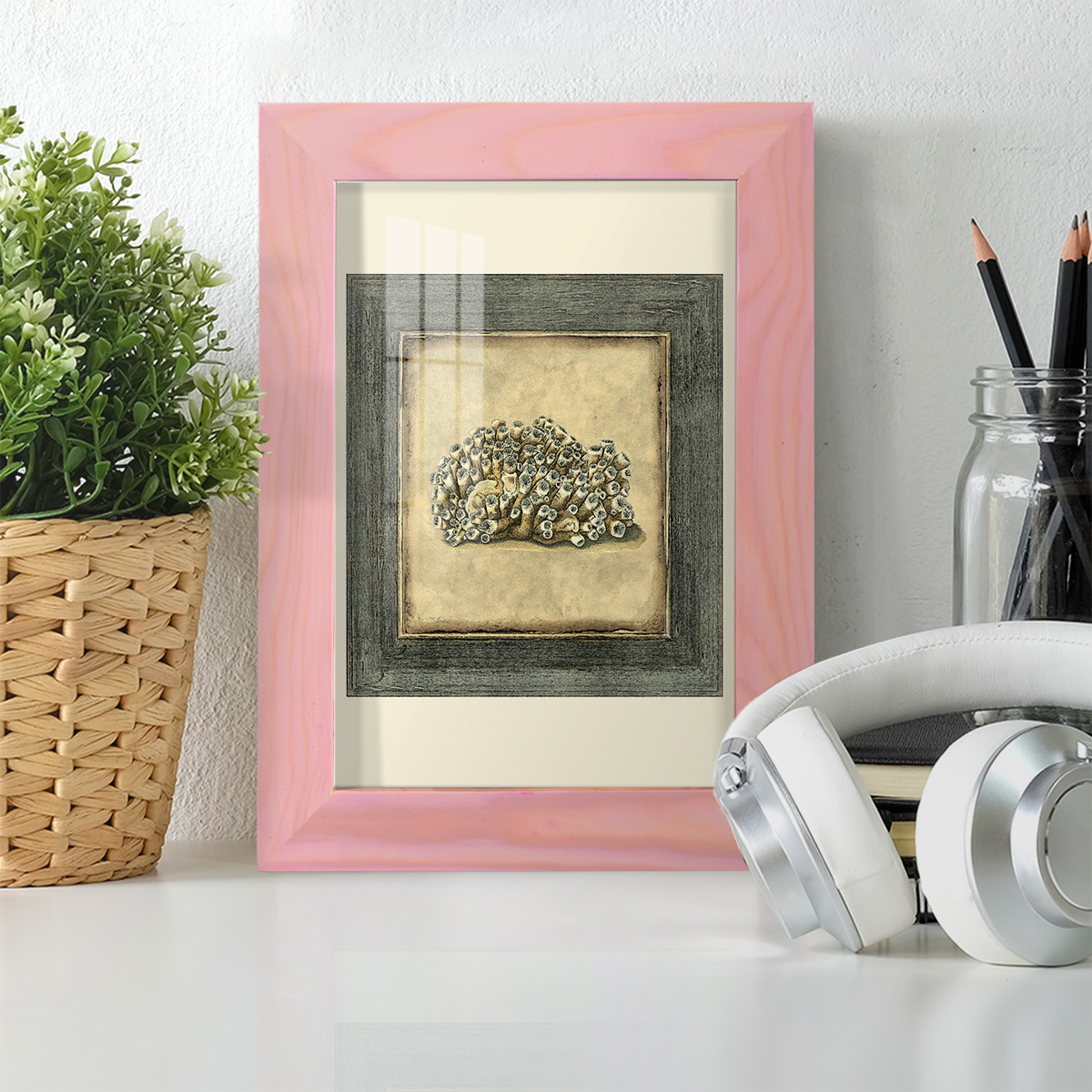 Mini Exotic Coral I (U) - Framed Print w/glass - Sunset Pink