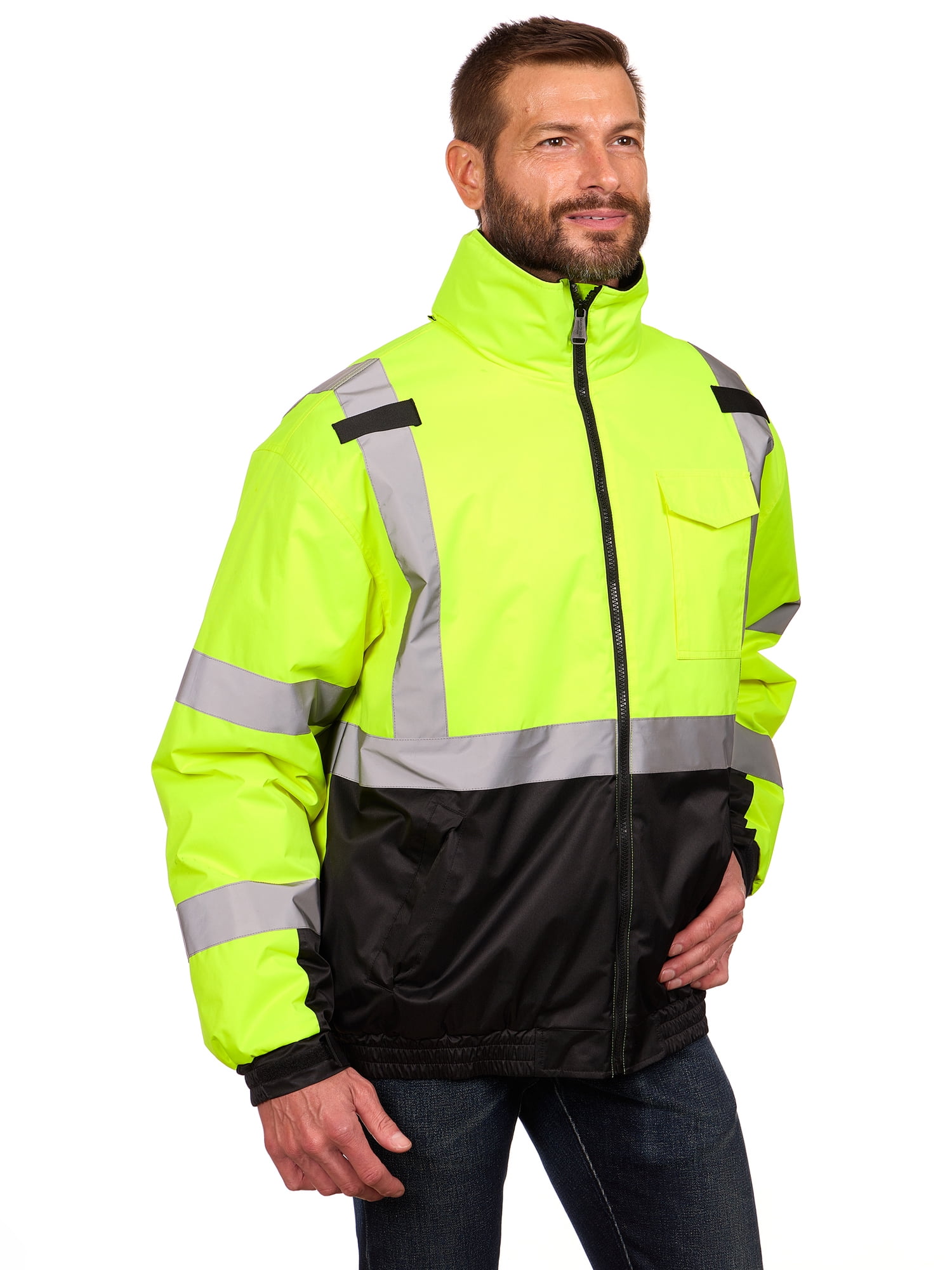 Bass Creek Outfitters Men's Oxford Insulated Safety Work Jacket with Hidden Hood, Sizes S-3XL