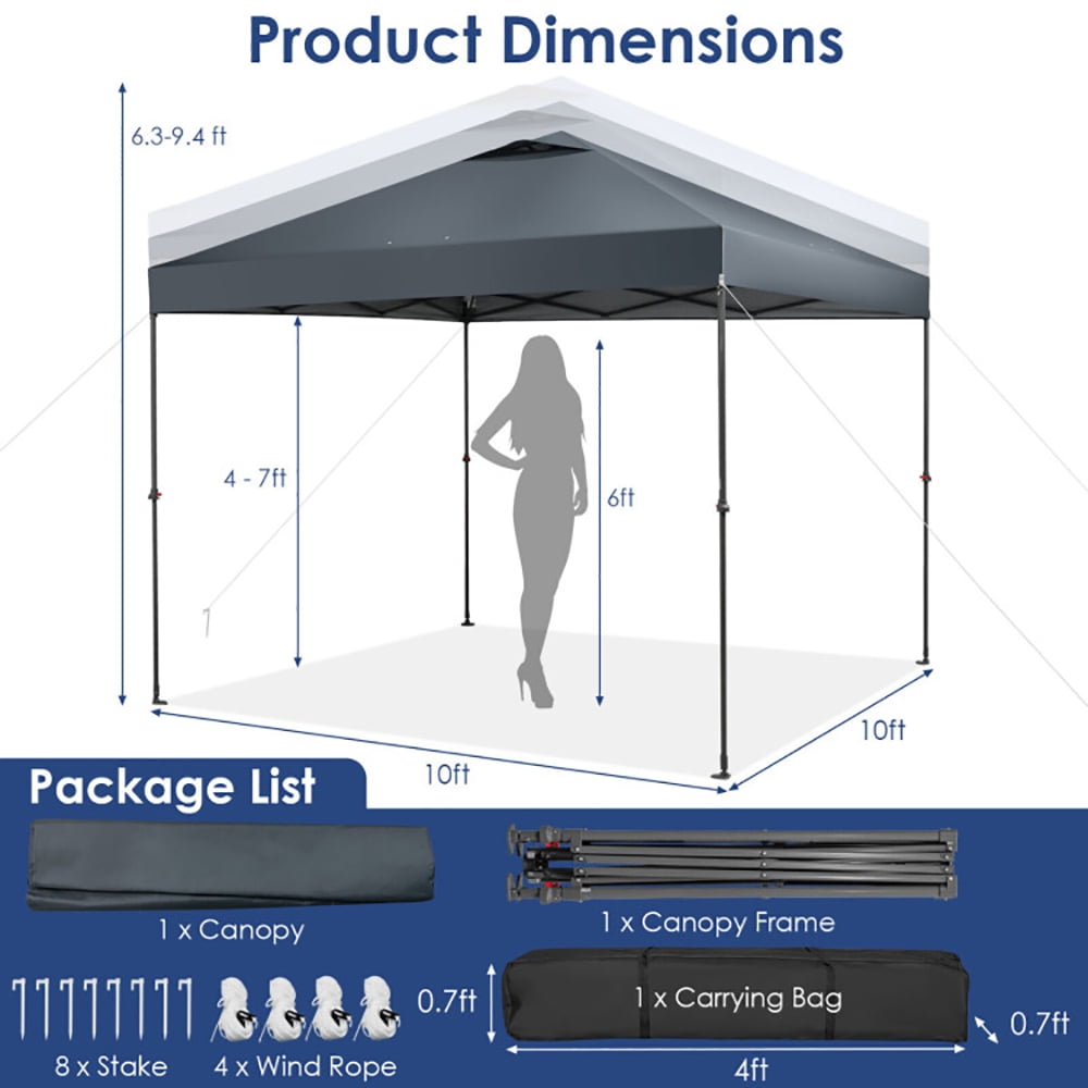 Aimee Lii 10 x 10 Feet Foldable Outdoor Instant Pop-up Canopy with Carry Bag, Backyard Canopy Gazebo for Party Camping BBQ Events, Gray