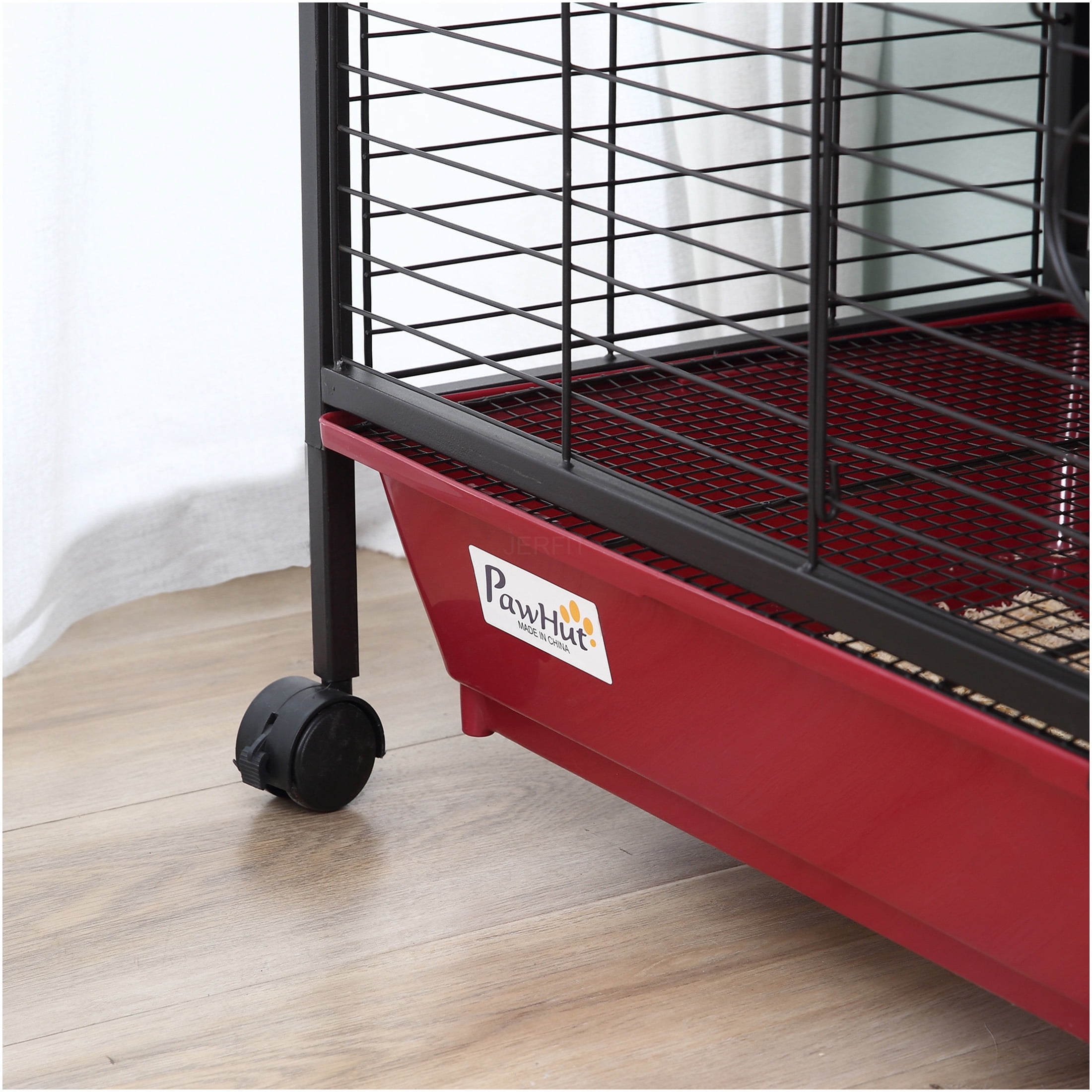 JERFIT 41 inch Rolling Small Animal Cage Hutch with Wheels, Multi-Level Platform & Ramp for Rabbits, Ferrets, Guinea Pigs