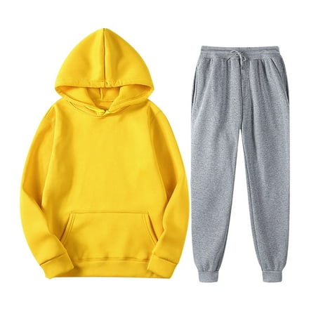 

Juebong Men s Fashion Casual Solid Color Sports Two-piece Hooded Sweatshirts+ Trousers