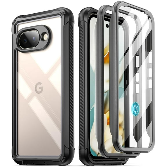 Poetic Guardian Case for Google Pixel 9A 5G (2025), Built-in Screen Protector [Work with Fingerprint ID], Black/Clear