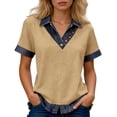 thumbnail image 2 of Womens Tops 2026 Short Sleeve Shirts Knit Top Contrast Collar Casual Comfort Stretch Blouse Fashion Trendy Clothes, 2 of 4