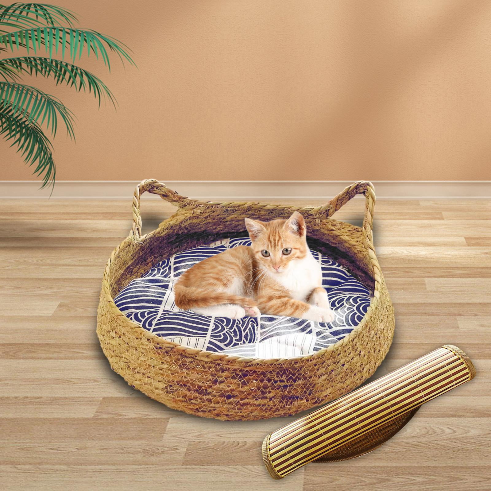 Cat Bed Basket Cat House Summer with Removable Cushion Furniture Protector Nest Cat Scratching Board for Indoor Cats Small Dogs Puppy Rabbit No Pillow 43x14cm