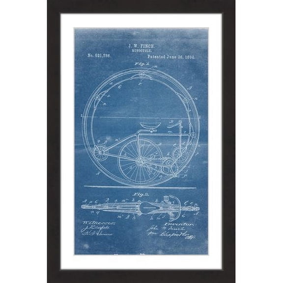 "Monocycle 1894 Blueprint" Framed Painting Art Print, 12" x 1.5"