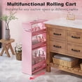 thumbnail image 5 of Rolling Storage Cart 7.9" W, 4-Tier Kitchen Cart with Wheels Handle, Slim Storage Cart Mobile Shelving Utility Carts for Bathroom Laundry Room Organization Narrow Places (Pink), 5 of 17