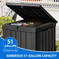 thumbnail image 6 of Dextrus 51 Gallon Weatherproof Resin Deck Box, Lockable Outdoor Storage Container, Multi-Purpose Patio Storage Bin for Package Delivery, Garden Tools, Pool Accessories and Outdoor Cushions, Black, 6 of 9