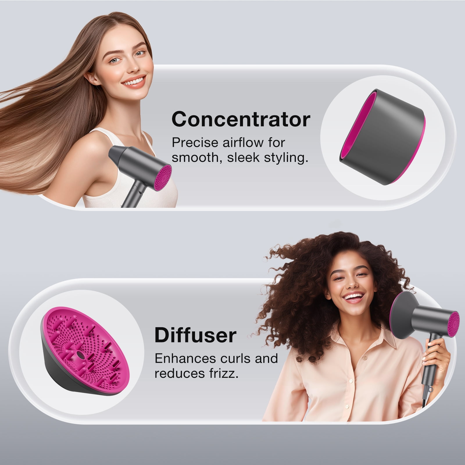 BABONIR Small Ionic Hair Dryer, 1875W Fast Drying, 3 Heat 2 Speed, Foldable, Diffuser Included, for Home and Travel, Gray