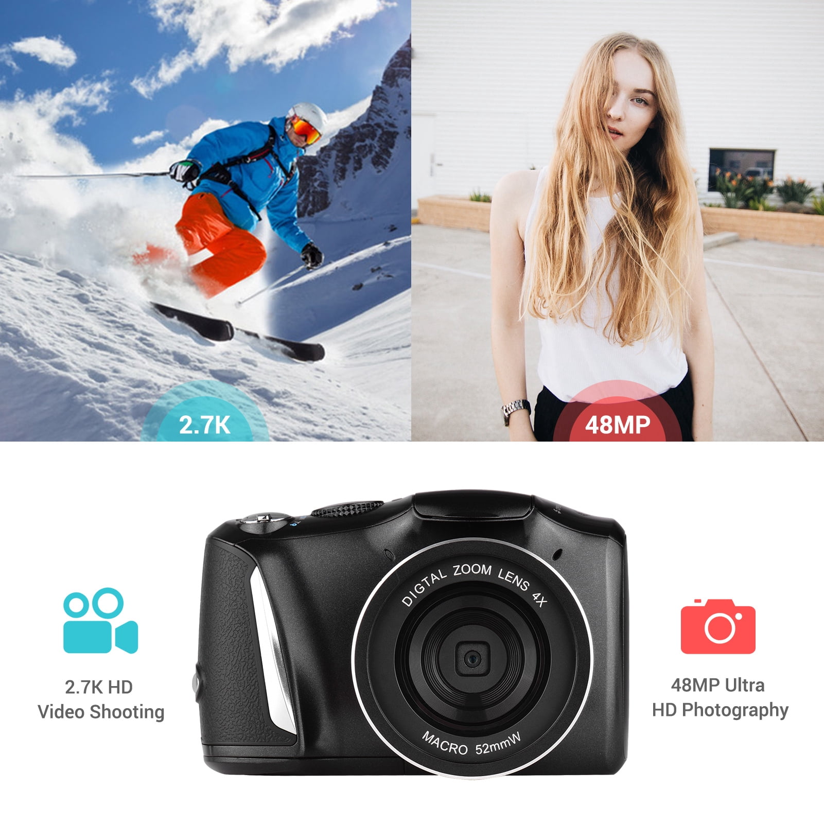 Mixfeer Multifunctional Digital 4K 16x 48MP Video Camcorder with 2 Batteries, Black