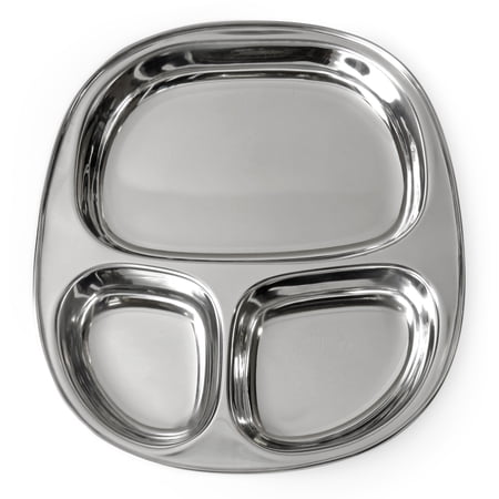 Lifestyle Block Stainless Steel 3 Compartment Plate – Large Reusable Divided Camping Plate with Separate Compartments