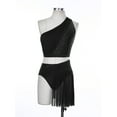 thumbnail image 3 of Yartina Robe Moderne Lyrique avec Strass pour Femmes, une Épaule Crop Top avec Jupe en Maille Noire TG, 3 of 7