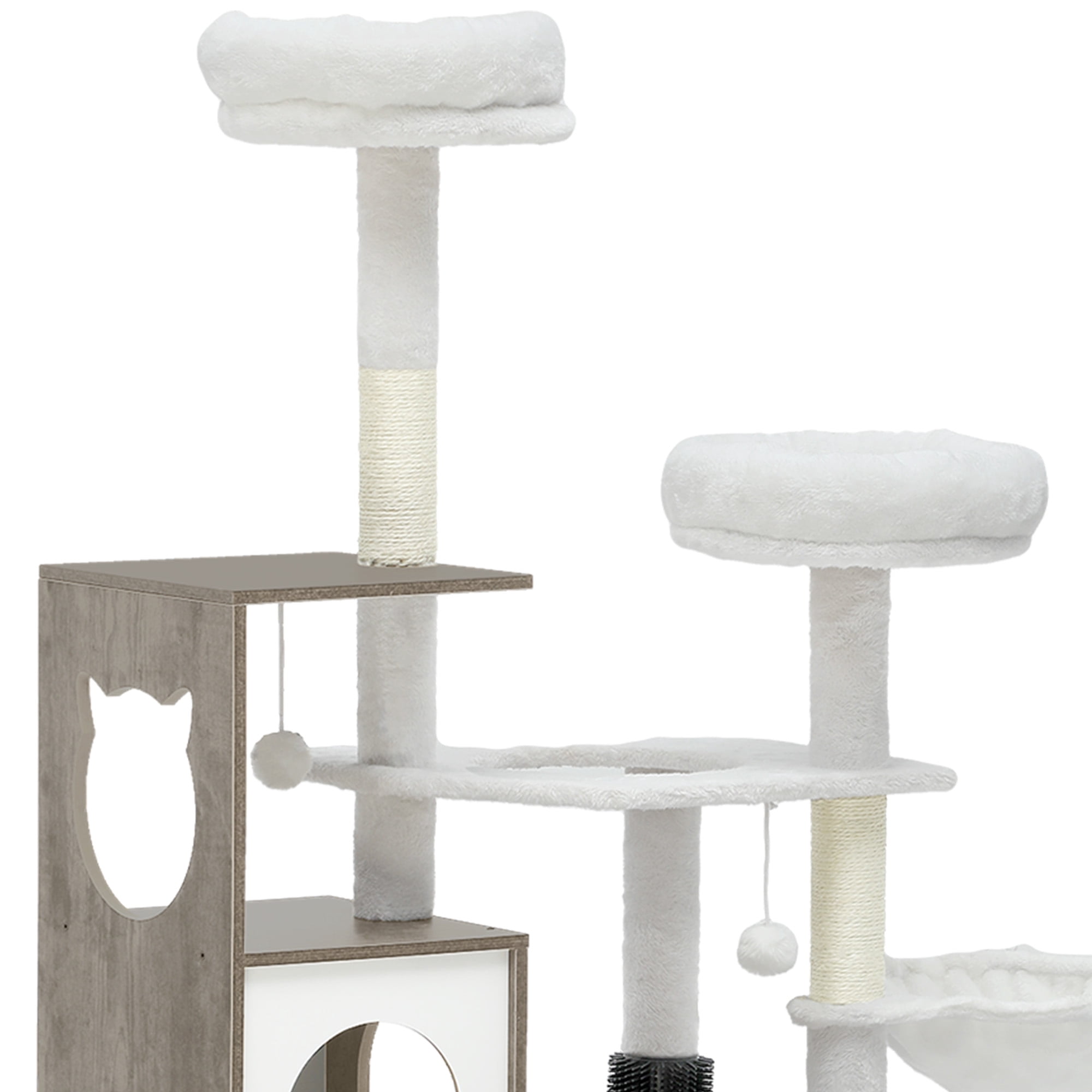 Uforic 59" Modern Wood Cat Tree for Indoor with Litter Box Enclosure and Cat Condo, 2-in-1 Cat Furniture with Scratching Posts & Hammocks, Gray