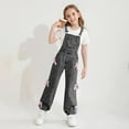 thumbnail image 3 of Kids Girls Denim Bib Overalls Sleeveless Bowknot Wide Leg Jumpsuit Big Girls Adjustable Strap Jean Jumpsuit with Pockets 6-14 Years, 3 of 4